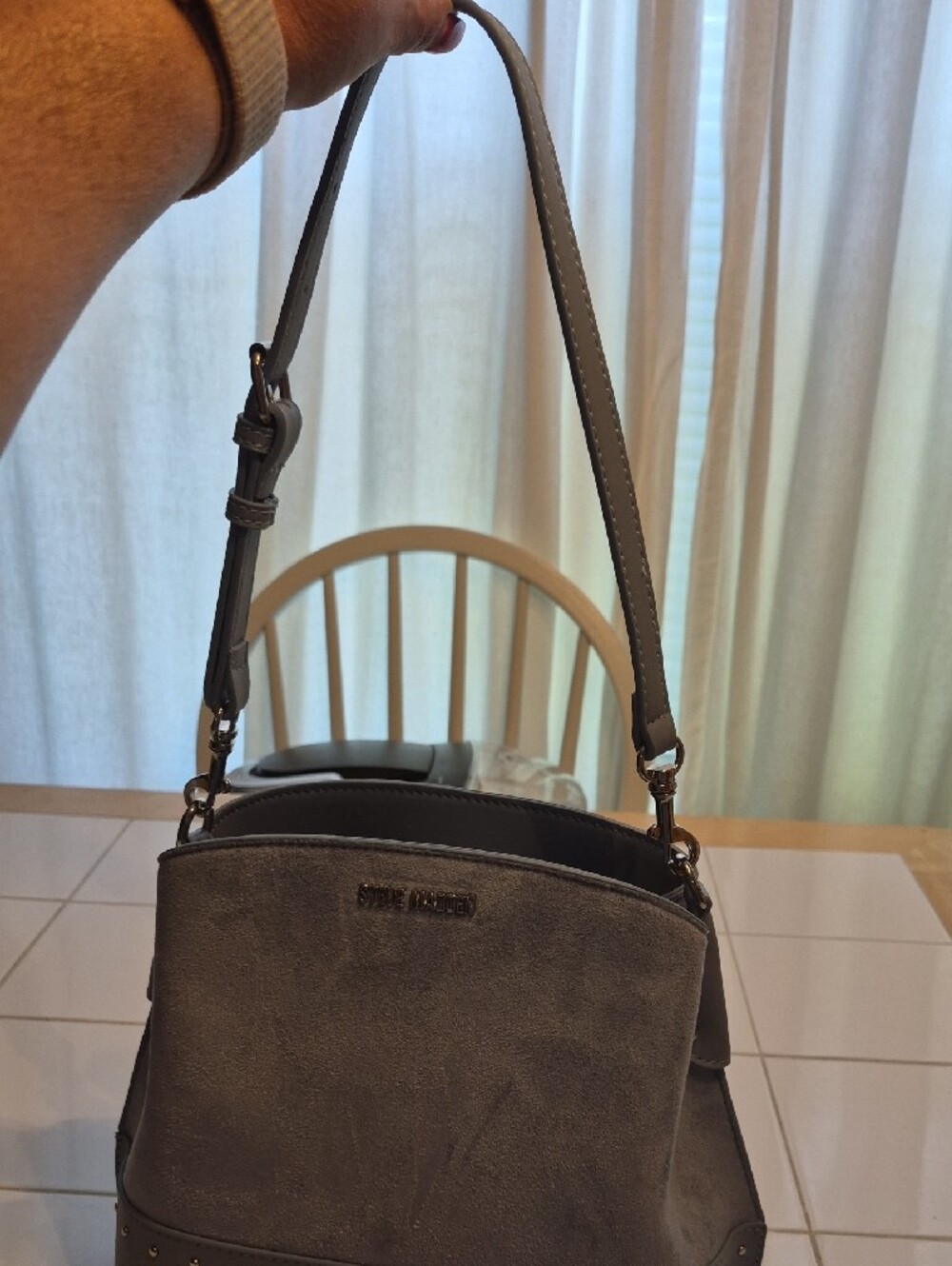 Steve Madden Light Blue/Gray Suede-Trim Crossbody Bag - Picture 6 of 7